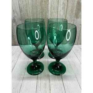 Vintage Libbey Teardrop Juniper Wine Glasses Goblets Stemware Green - Set of 4